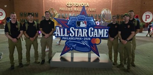 Group in front of All-Star Game sign, 2026. Group in front of All-Star Game sign, 2026.